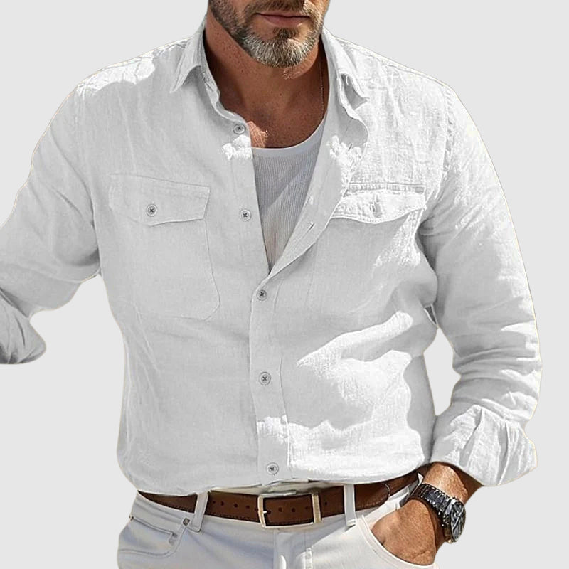 Chemise Homme Vintage Décontractée avec Poches et Col Rabattu 2