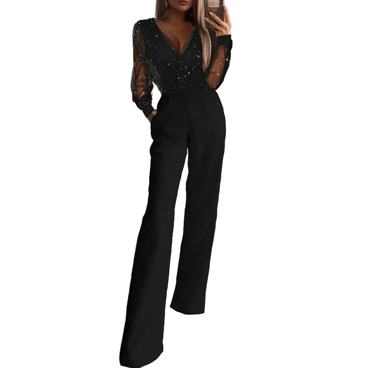 Combinaison Femme Chic Manches Longues Jambes Larges 0
