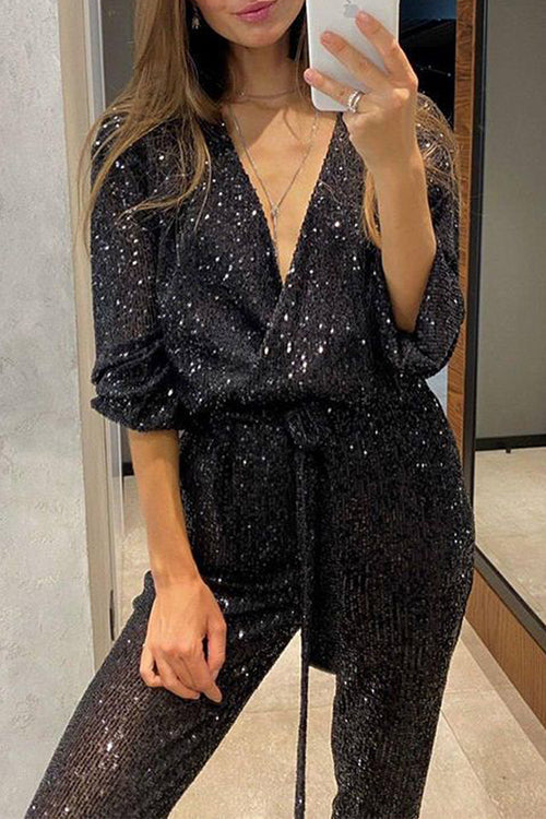 Combinaison Femme à Paillettes Col en V 4