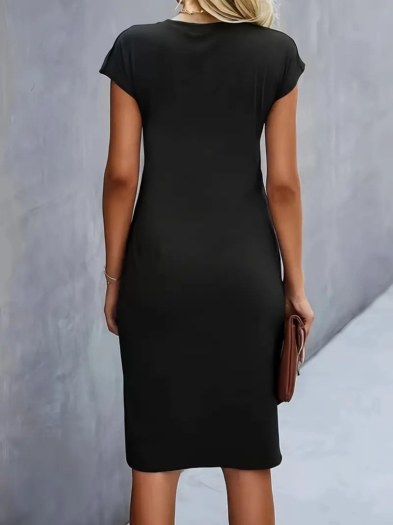 Robe Femme Midi Élégante En Tissu Léger à Encolure Ronde-2