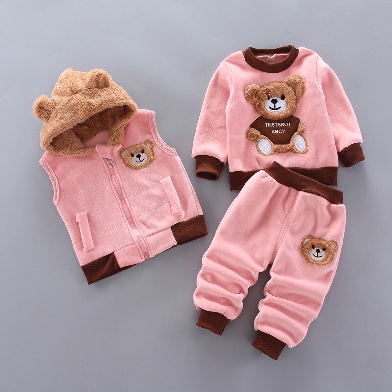Ensemble Enfant 3 Pièces Pull Pantalon Cardigan Doux Casual 3