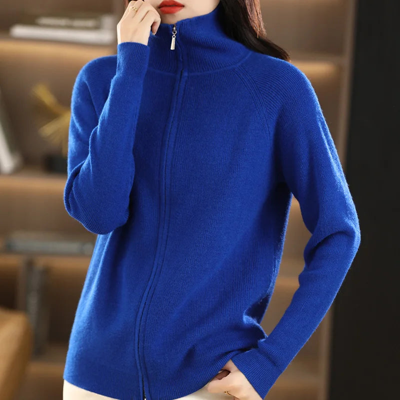 Gilet Femme À Double Zip En Mélange De Laine Et Coton