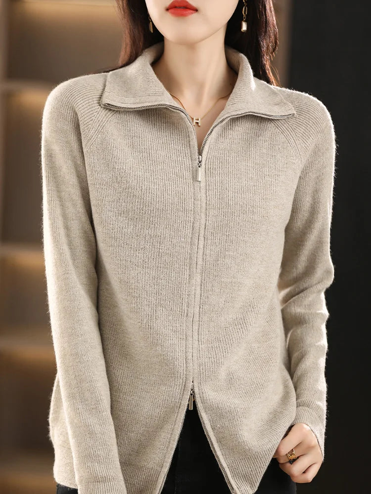 Gilet Femme À Double Zip En Mélange De Laine Et Coton