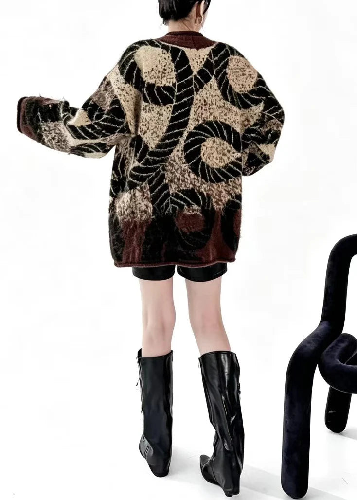 Gilet Femme Maille Jacquard Col V avec Poches Style Classique Automnal 4