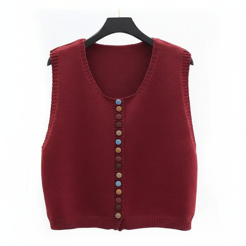 Gilet Tricoté Femme avec Boutons Colorés 0