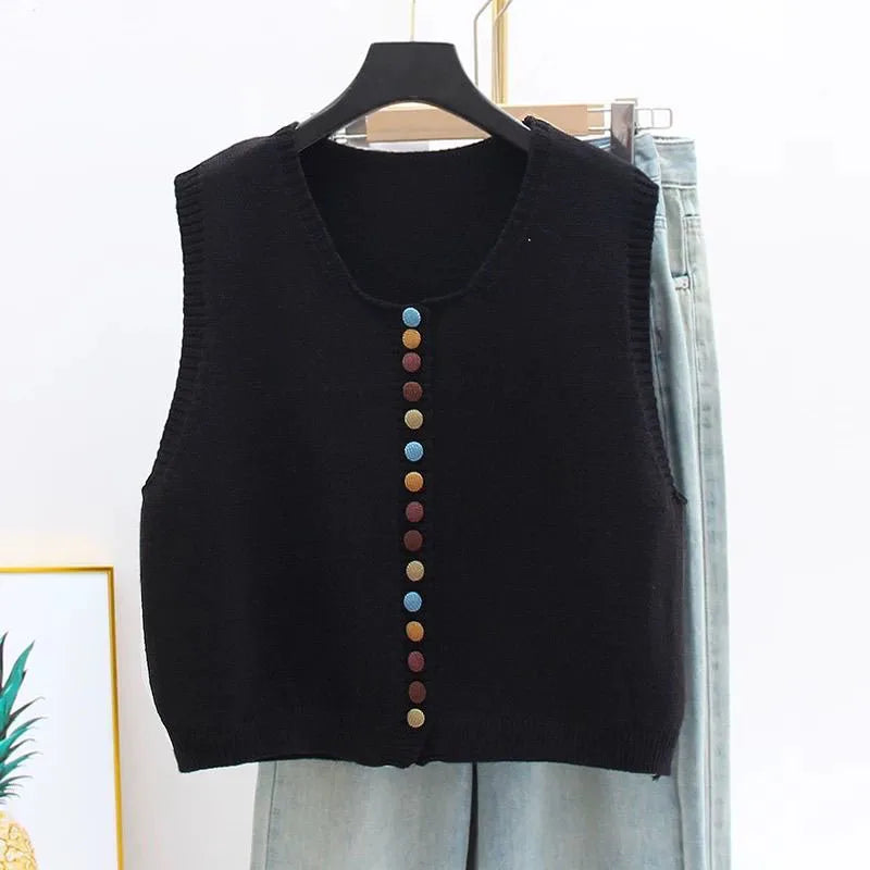 Gilet Tricoté Femme avec Boutons Colorés 1
