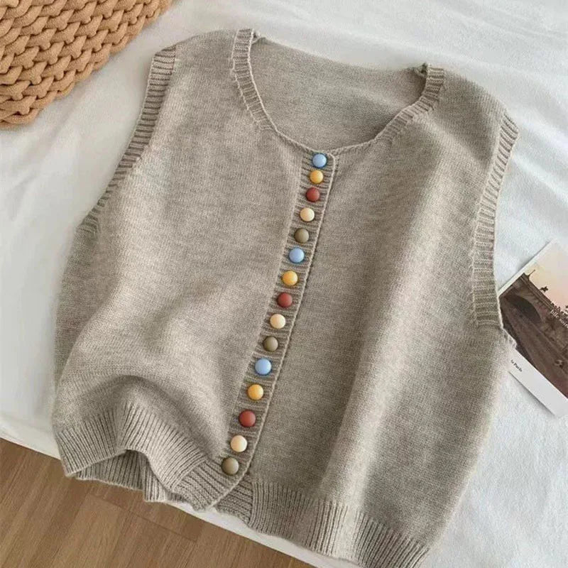 Gilet Tricoté Femme avec Boutons Colorés 2