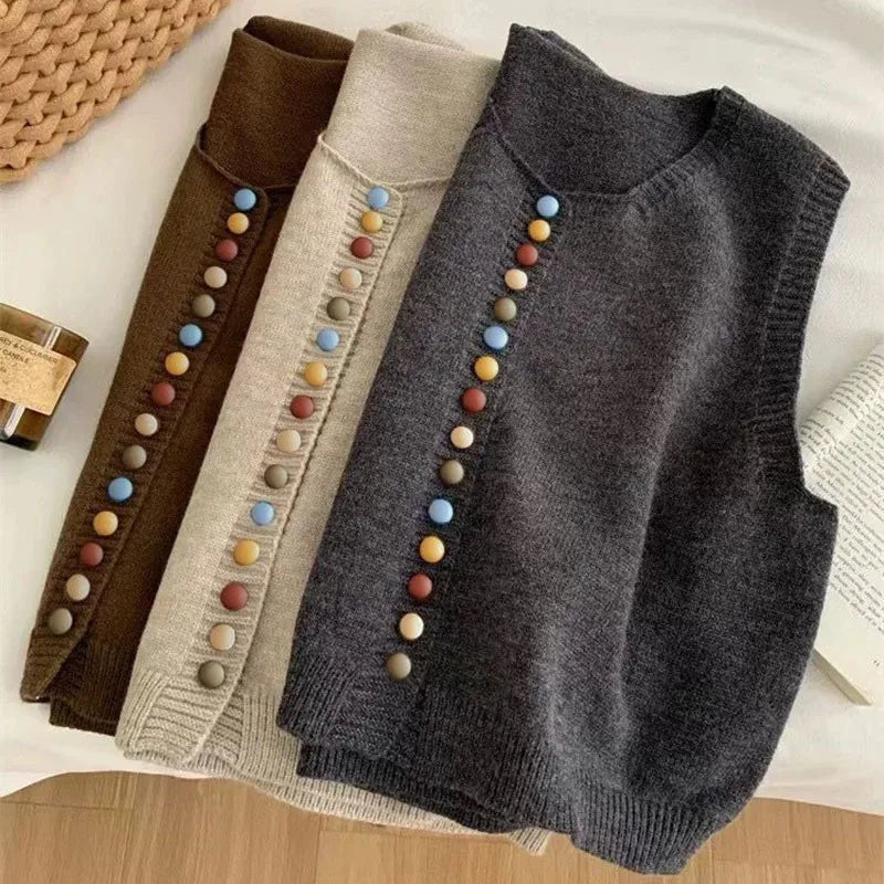 Gilet Tricoté Femme avec Boutons Colorés 5