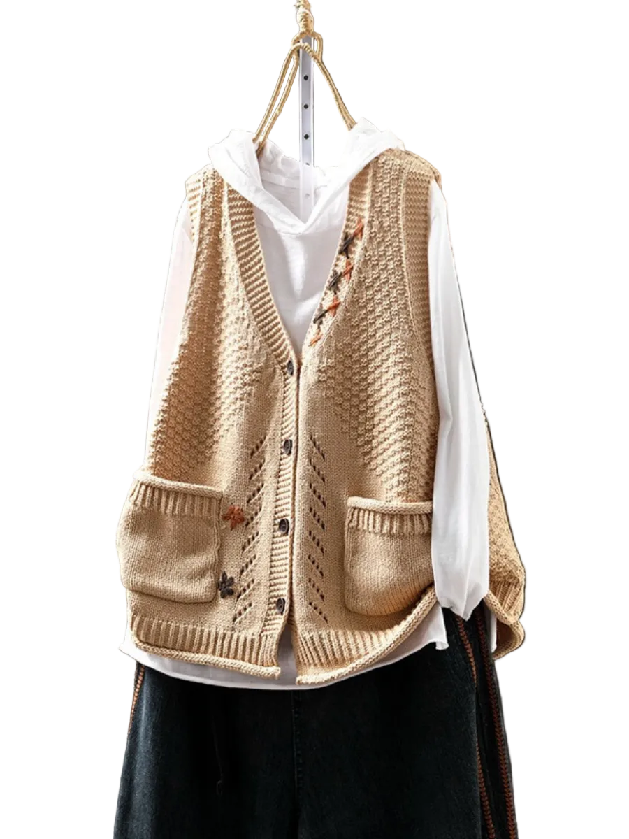 Gilet Tricoté pour Femmes avec Broderie Florale 0
