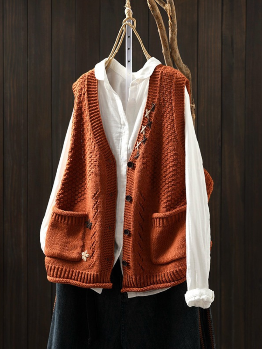 Gilet Tricoté pour Femmes avec Broderie Florale 1
