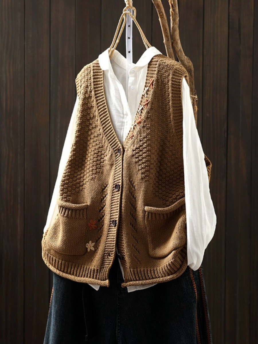 Gilet Tricoté pour Femmes avec Broderie Florale 2
