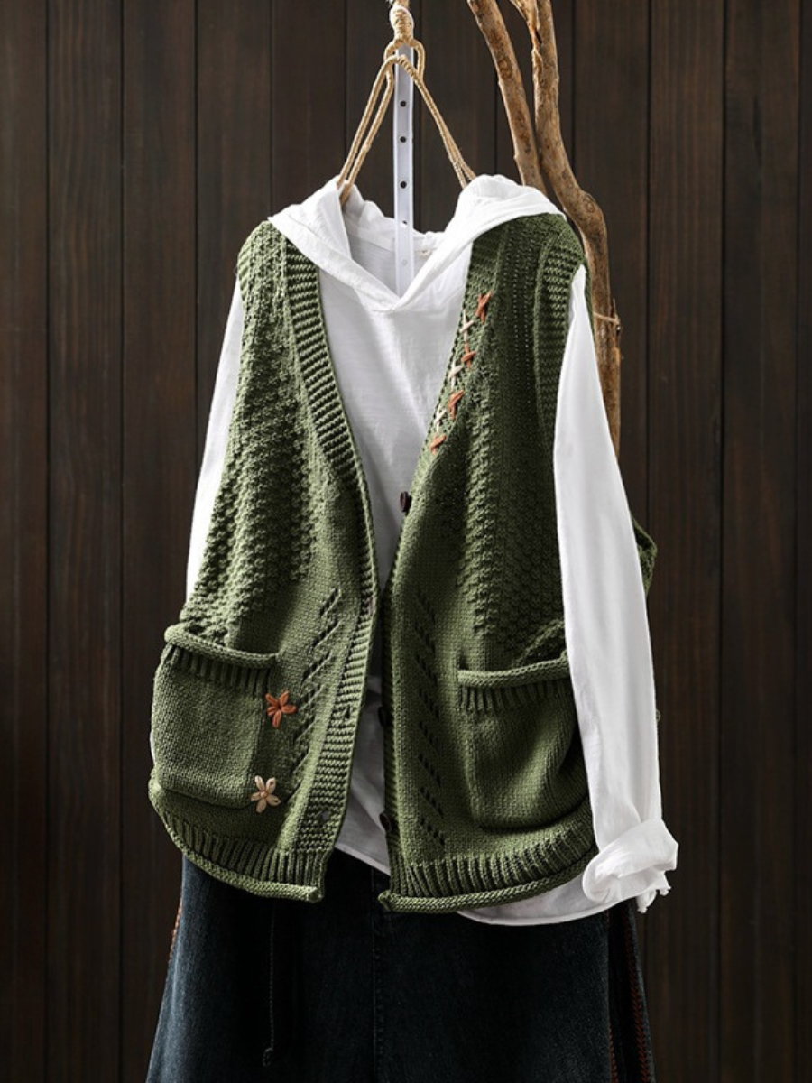 Gilet Tricoté pour Femmes avec Broderie Florale 4
