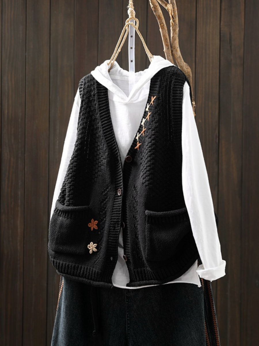 Gilet Tricoté pour Femmes avec Broderie Florale 5