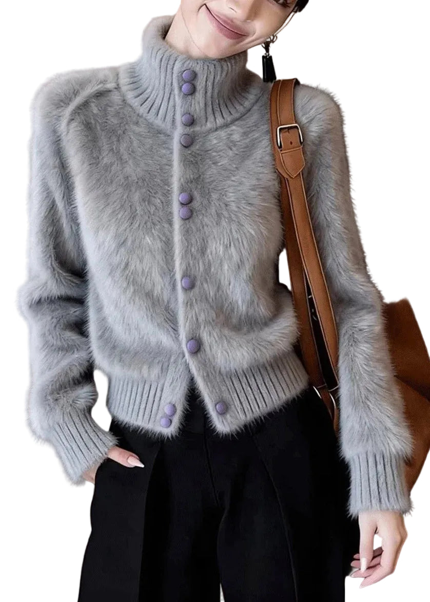 Gilet long à col roulé pour femme style patchwork manches longues 0