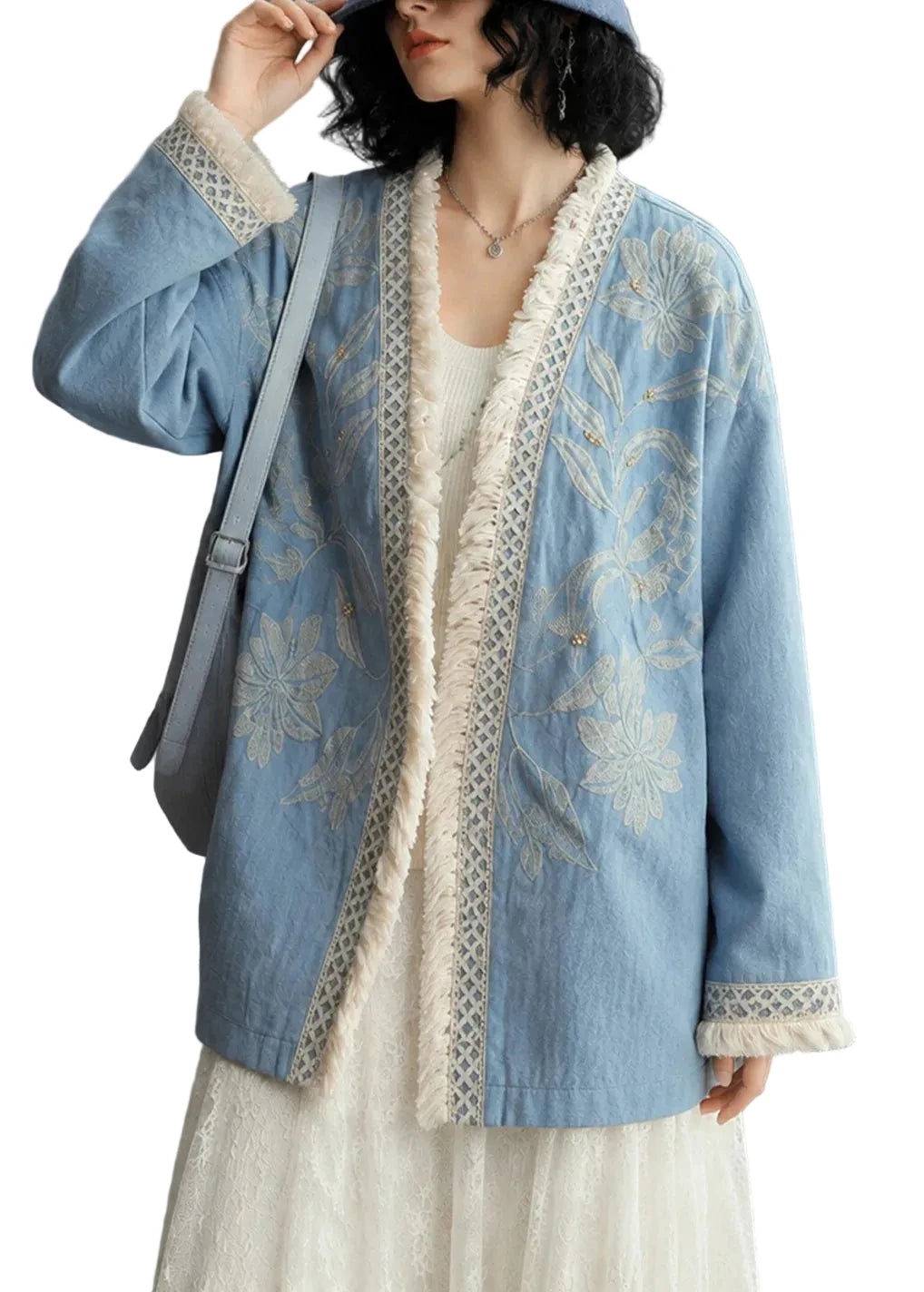 Gilet oversize pour femme style brodé automnal 0