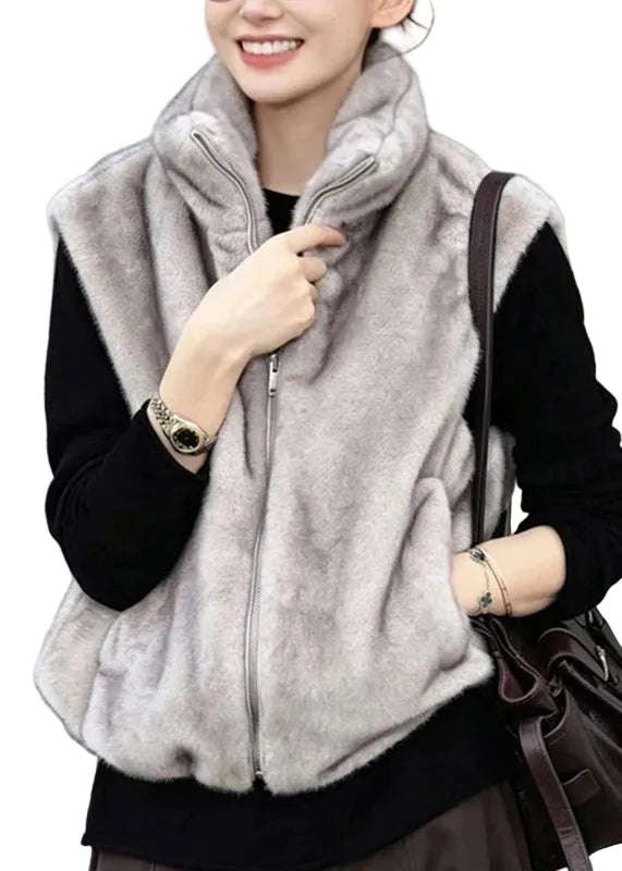 Gilet sans manches à col montant avec fermeture éclair pour femme 0