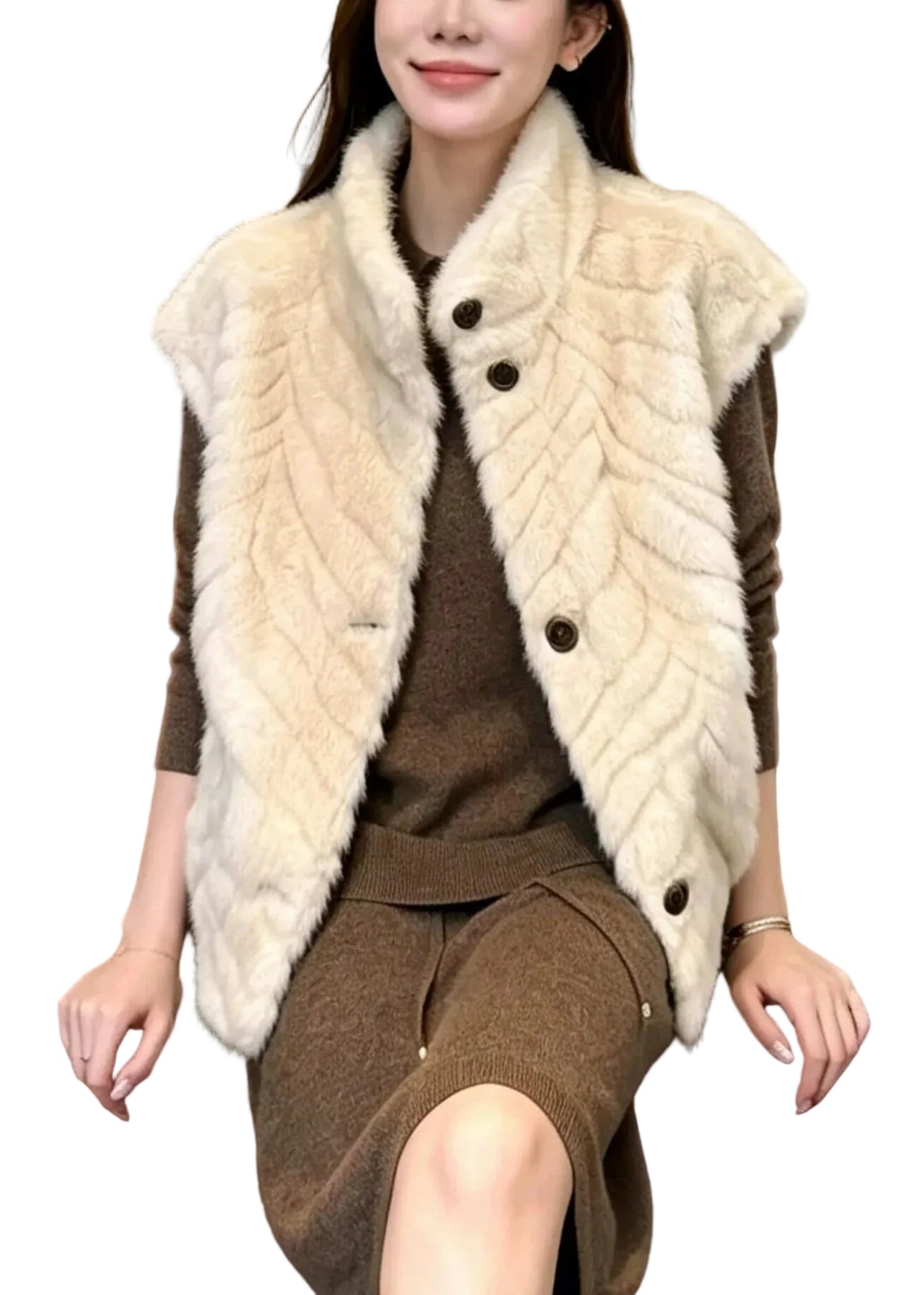 Gilet sans manches pour femme à col montant et boutons 2