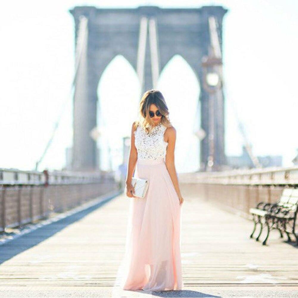 Robe d Été Chic Femme En Dentelle Longue Légère Élégante-4