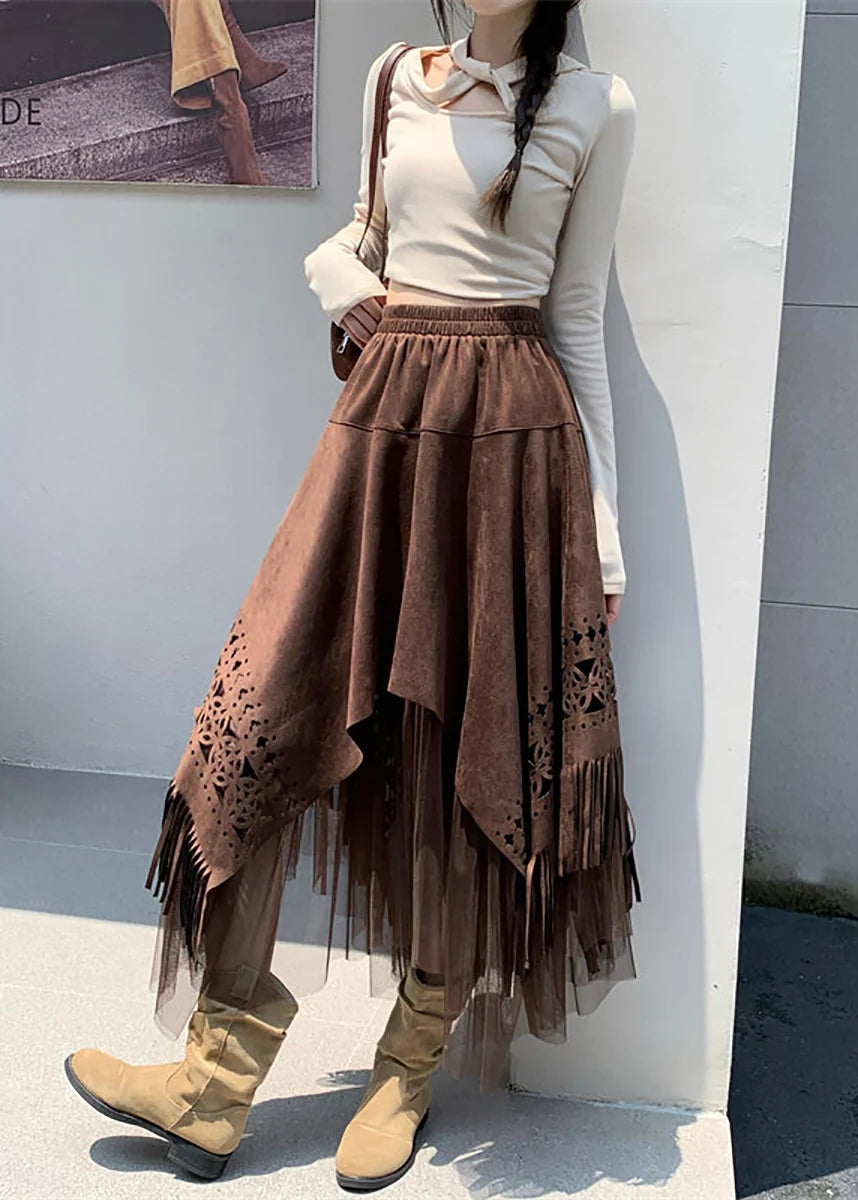 Jupe Femme Asymétrique Patchwork à Pompons 1