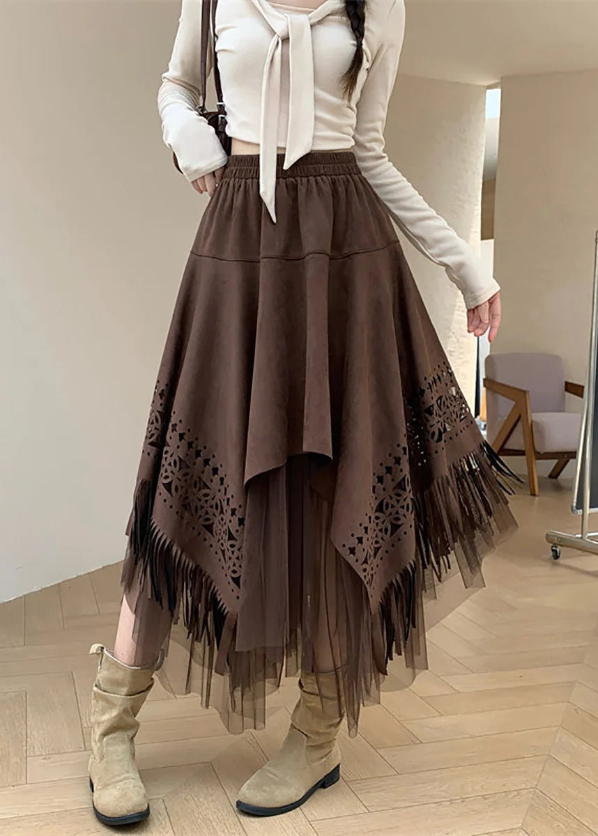 Jupe Femme Asymétrique Patchwork à Pompons 2