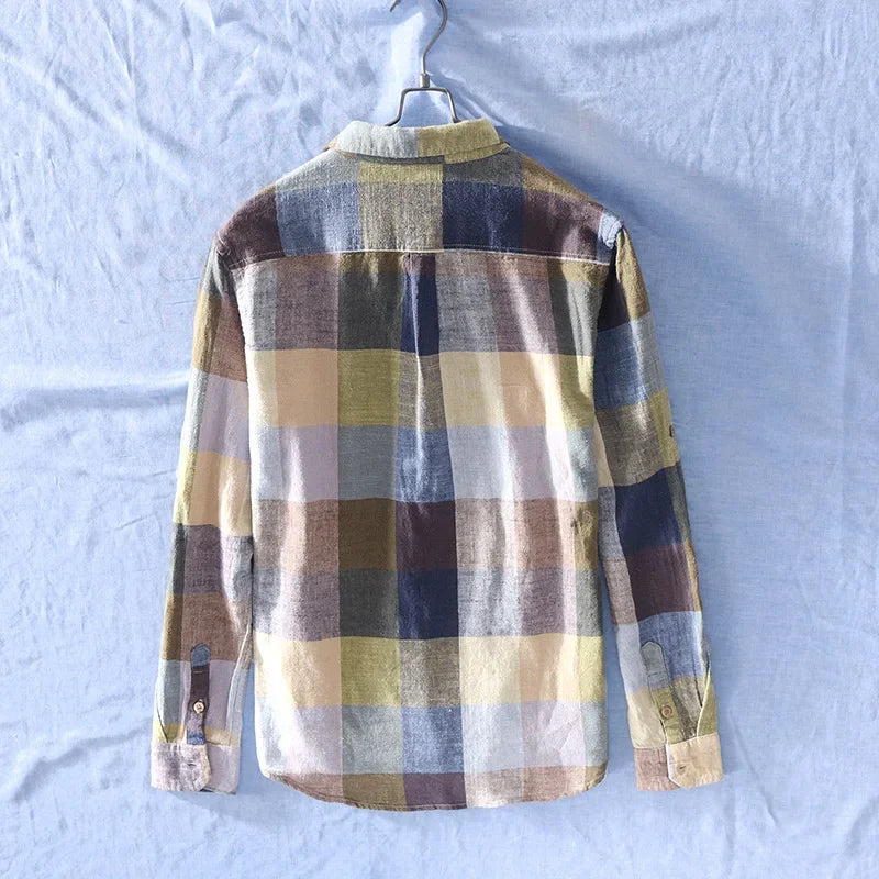 Chemise Homme À Carreaux Intemporelle En Mélange De Coton Et Lin 6