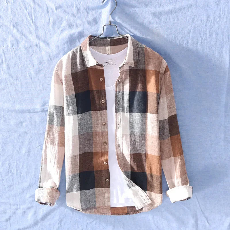 Chemise Homme À Carreaux Intemporelle En Mélange De Coton Et Lin 1