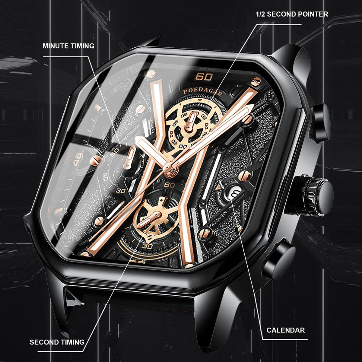 Montre Chronographe Squelette avec Accents Dorés 2