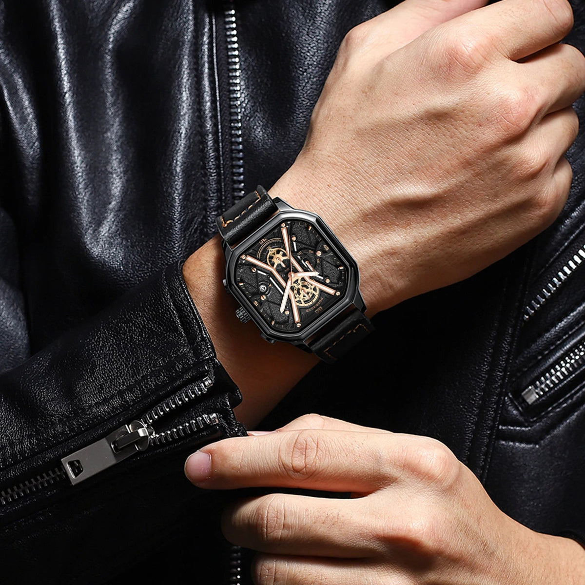 Montre Chronographe Squelette avec Accents Dorés 4