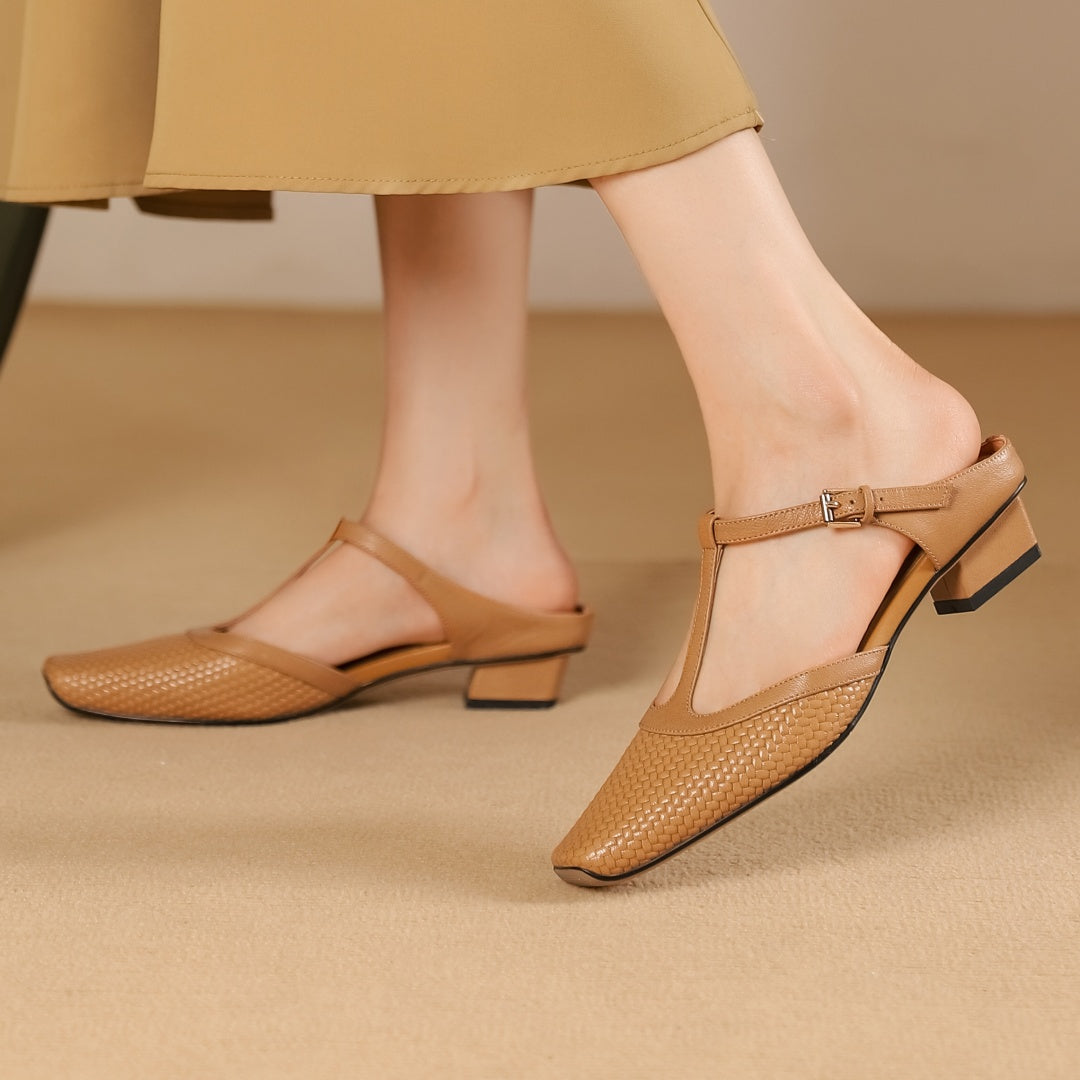 Mules Femme Tissées Chic à Talons Bas 0