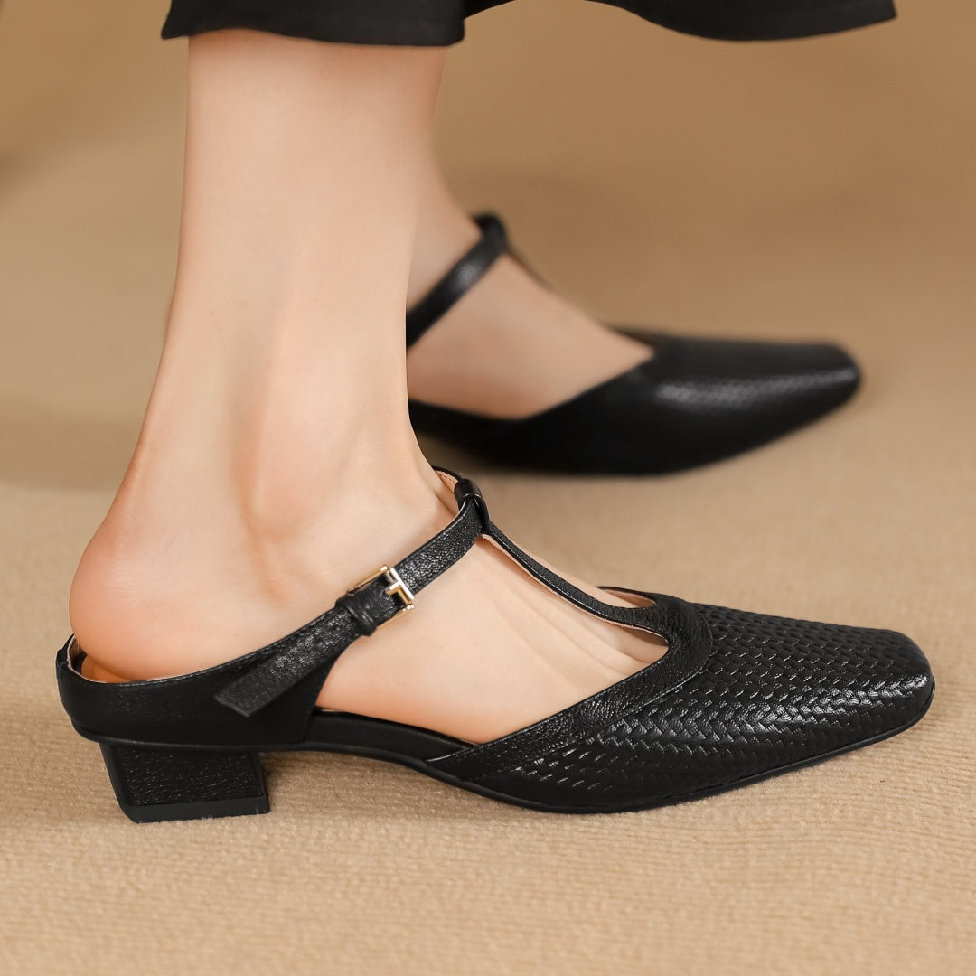 Mules Femme Tissées Chic à Talons Bas 5