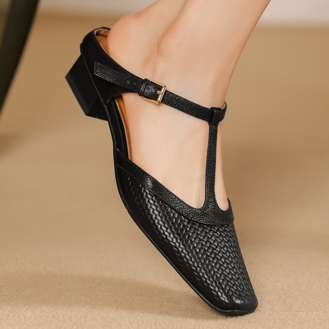 Mules Femme Tissées Chic à Talons Bas 6