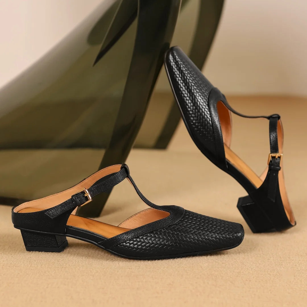 Mules Femme Tissées Chic à Talons Bas 9