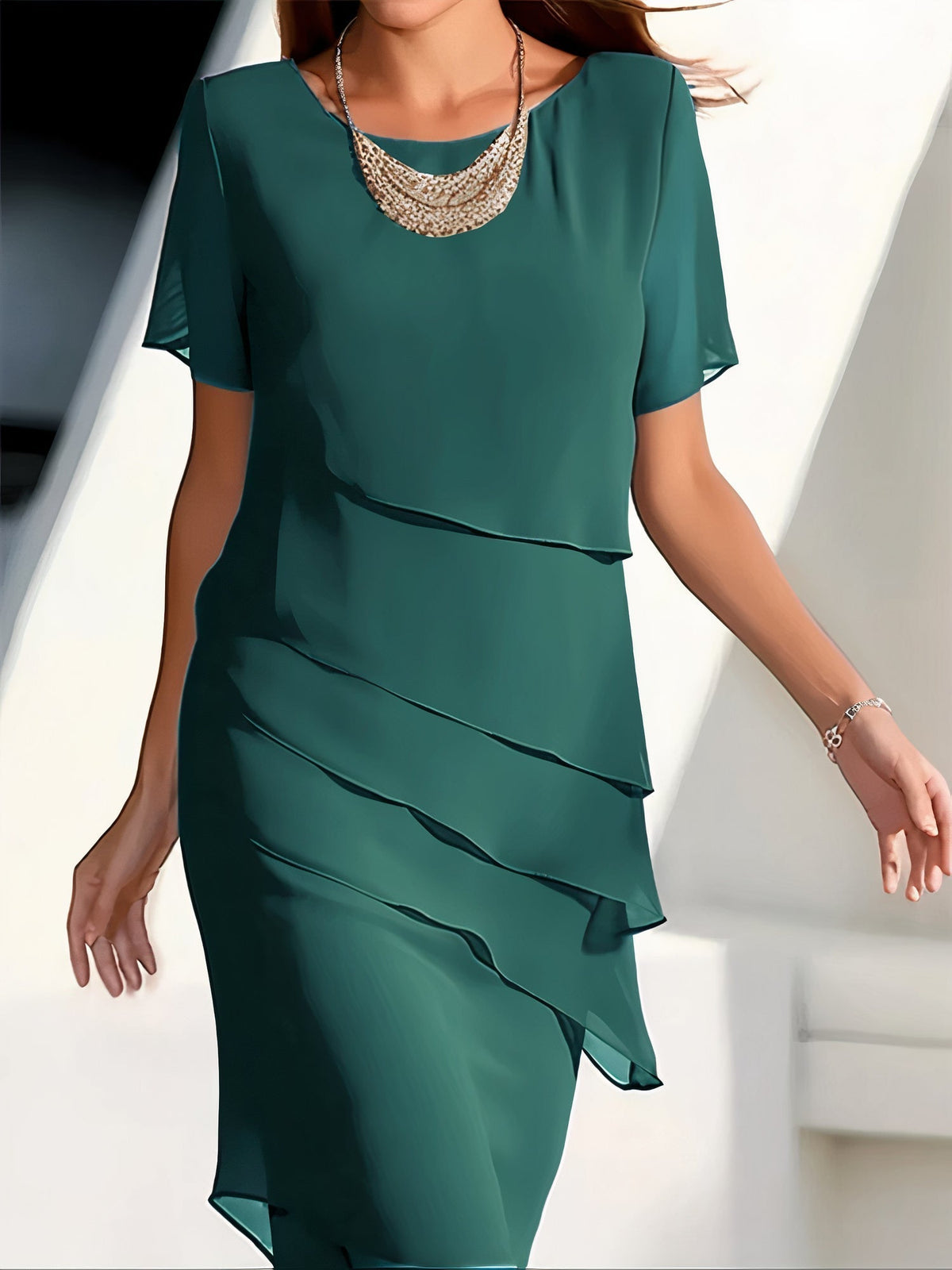 Variant image for Robe Longue Femme en Mousseline Élégante et Polyvalente pour Été-17