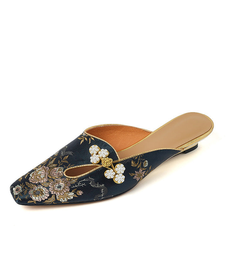 Pantoufles Baotou Chinoises en Satin Noir 4