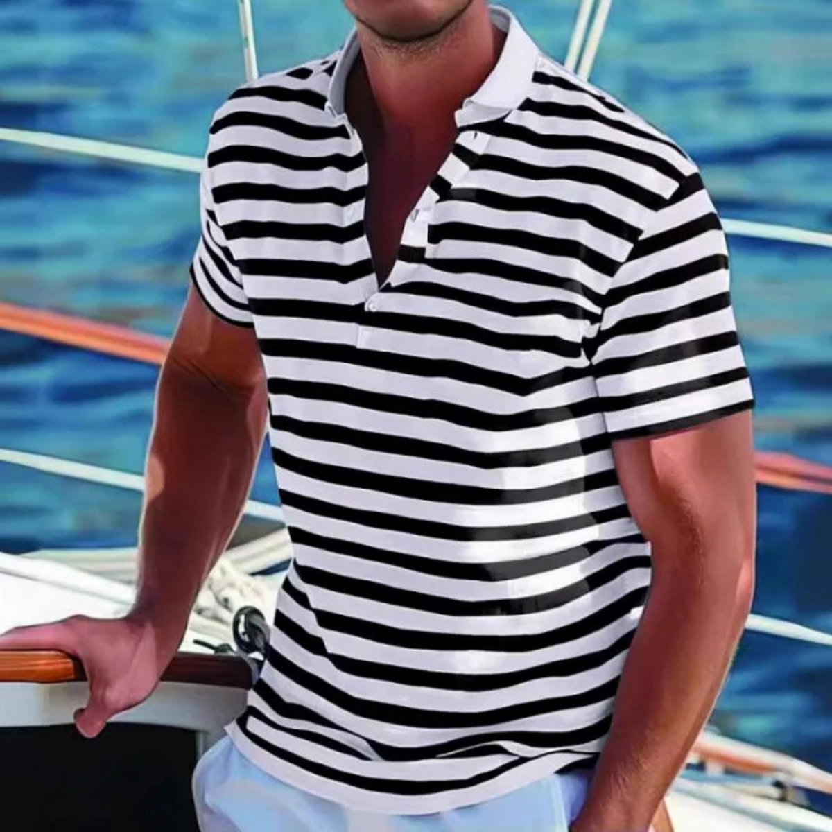 Polo Homme Style Marin Rétro Ajusté 2