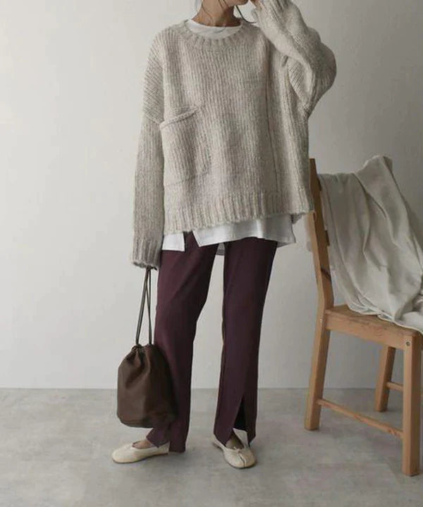 Pull Ample à Manches Longues avec Poche 1