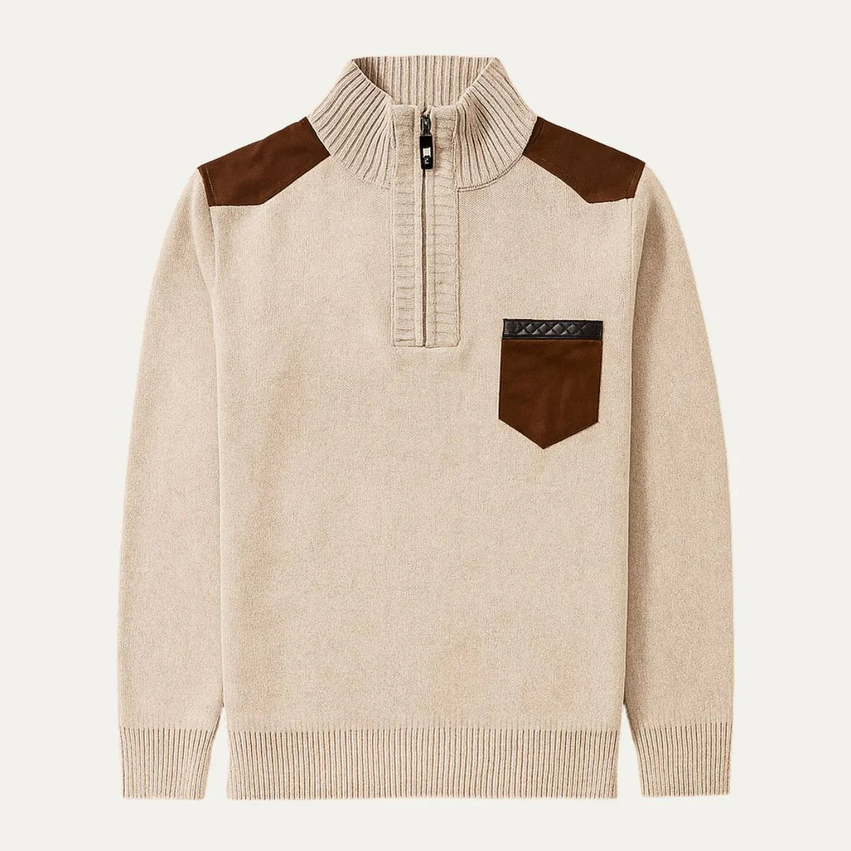 Pull Demi-Zip pour Hommes Patchwork 3