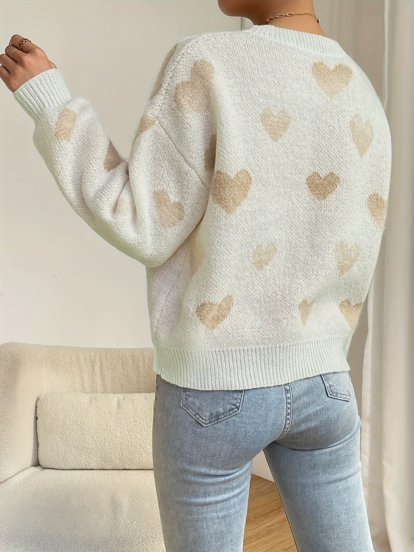 Pull Femme Décontracté à Motif Cœur Ample 4