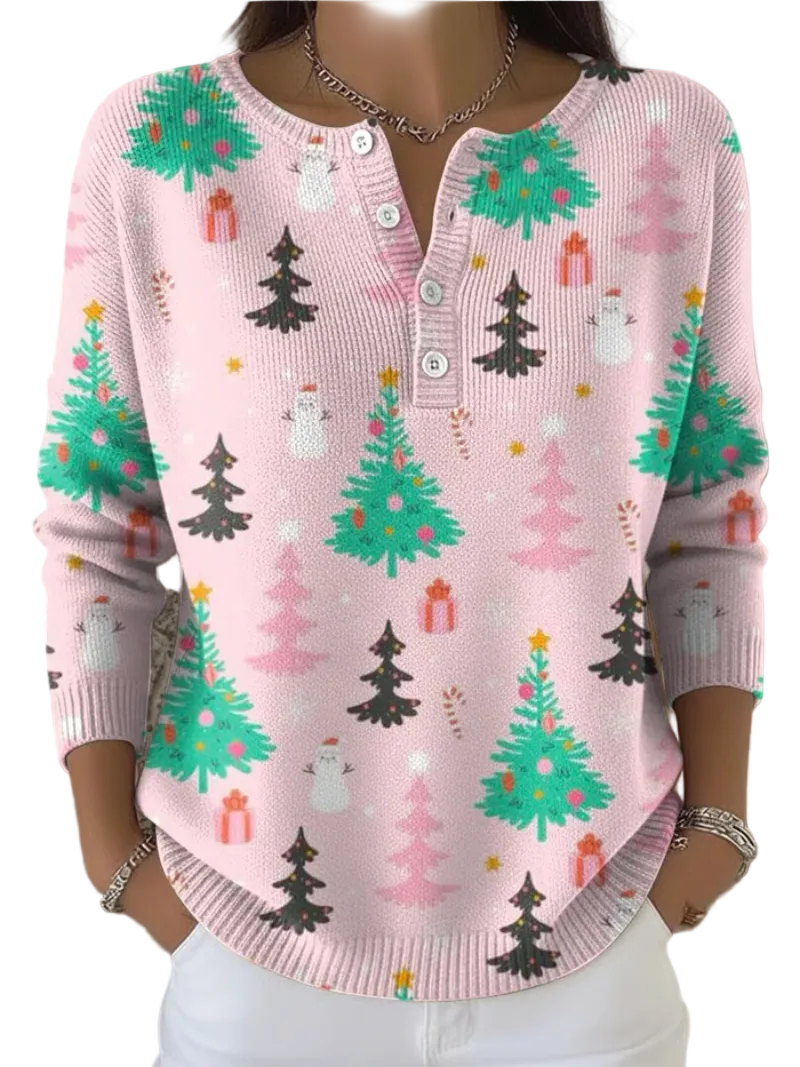Pull Femme Festif à Imprimé Sapin de Noël 0