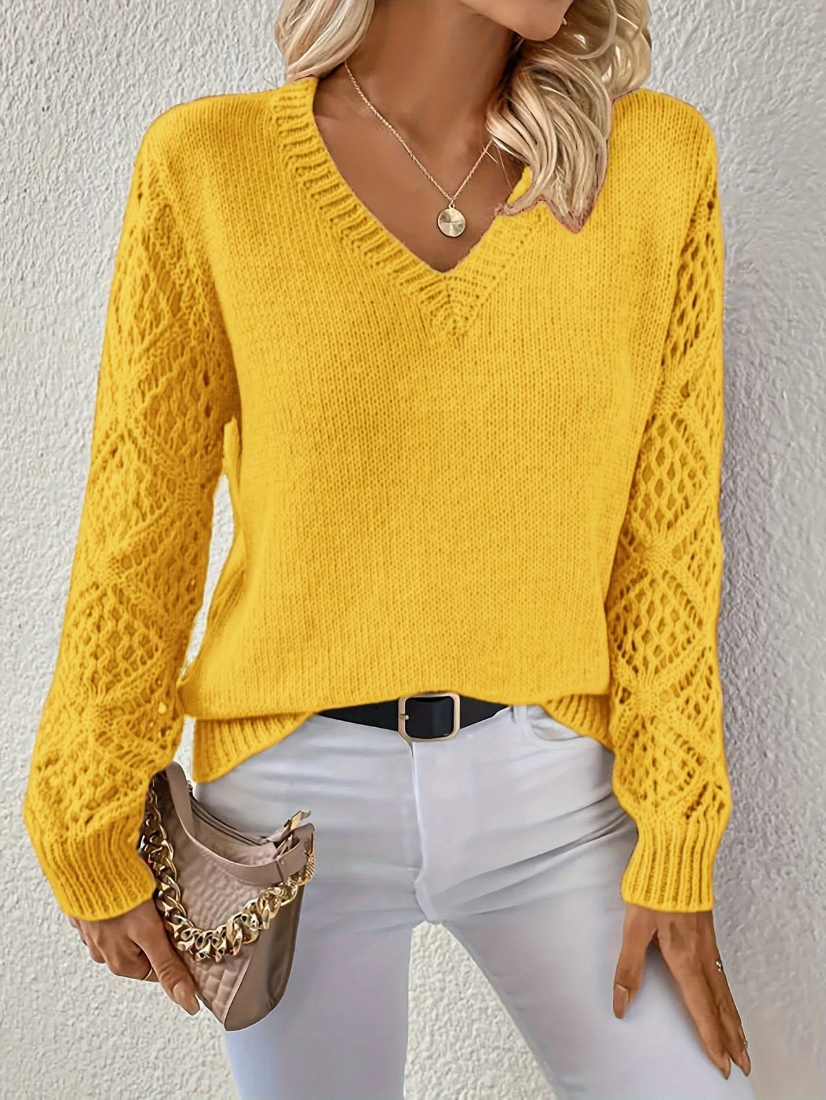 Pull Femme Tricoté Col en V Chic 3