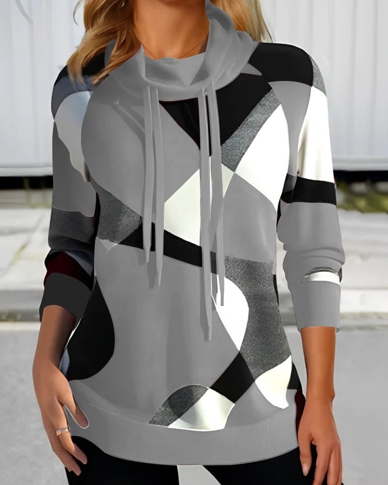 Pull Femme à Col Châle Imprimé Géométrique 1