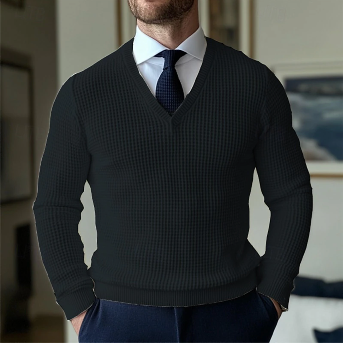 Pull Homme V-Neck Classique Hiver Polyvalent 4