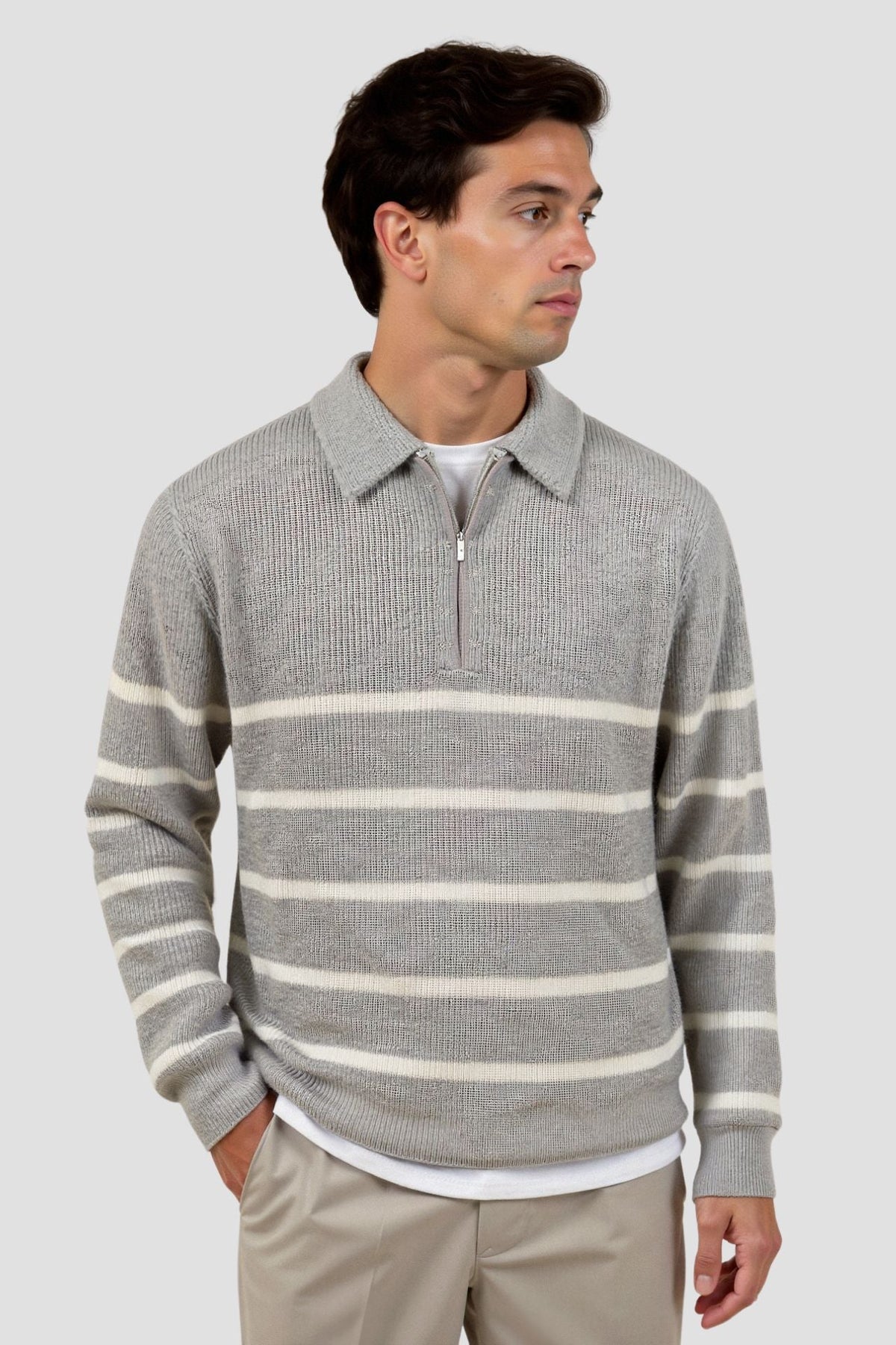 Pull à Zip pour Hommes en Mélange de Laine 1