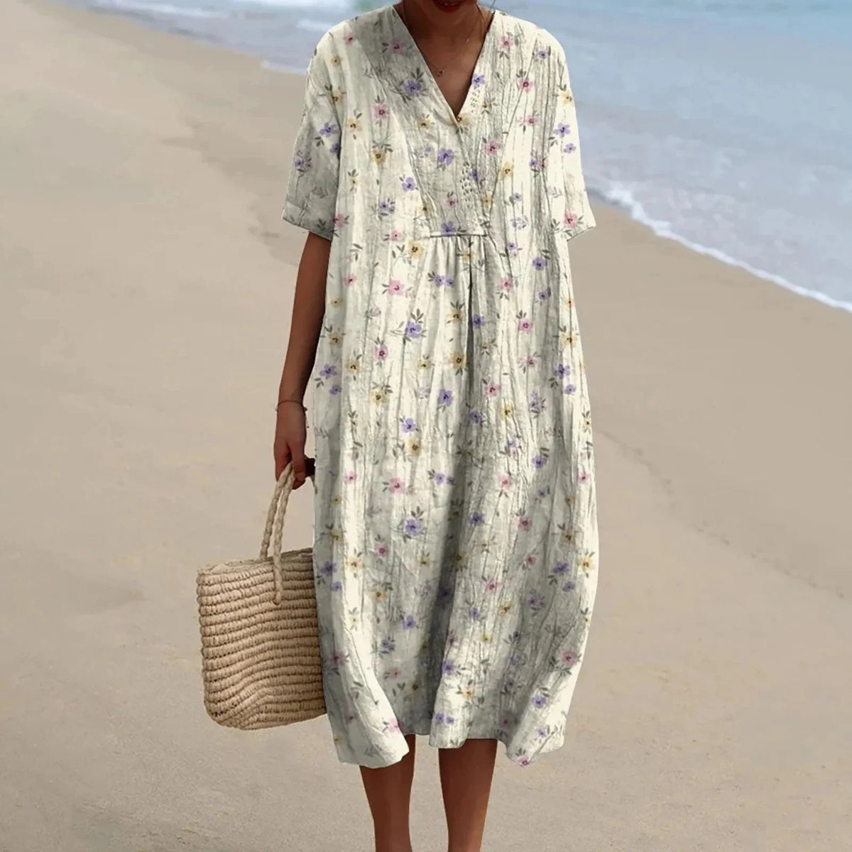 Robe Chemise Femme Grande Taille Imprimé Floral à Manches Courtes 16