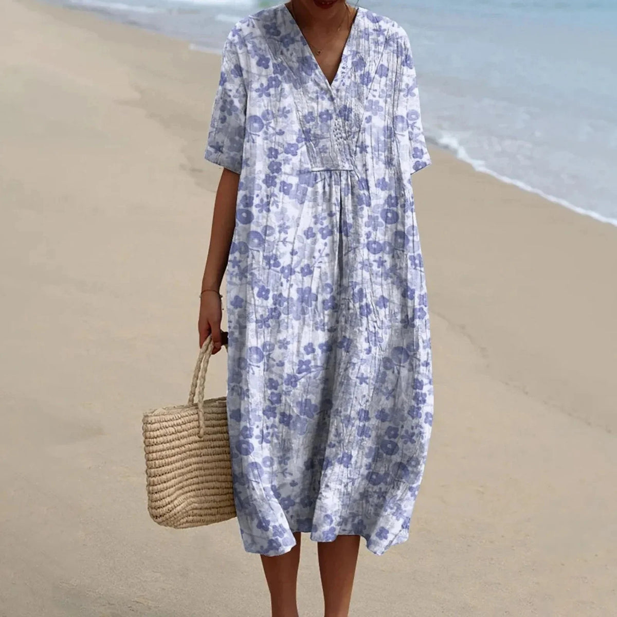 Robe Chemise Femme Grande Taille Imprimé Floral à Manches Courtes 22