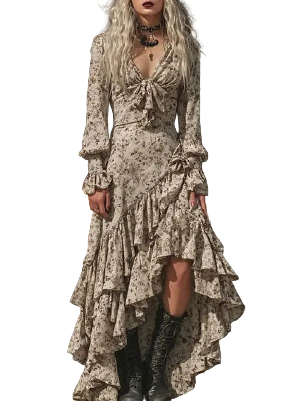 Robe Femme Ajustée Asymétrique Col en V Manches Longues 0