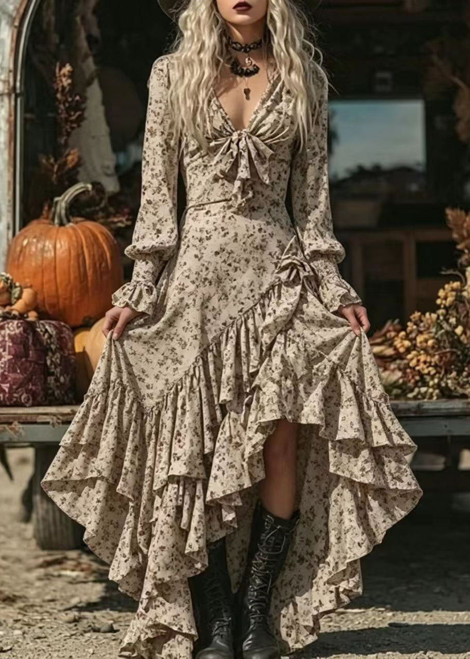 Robe Femme Ajustée Asymétrique Col en V Manches Longues 1