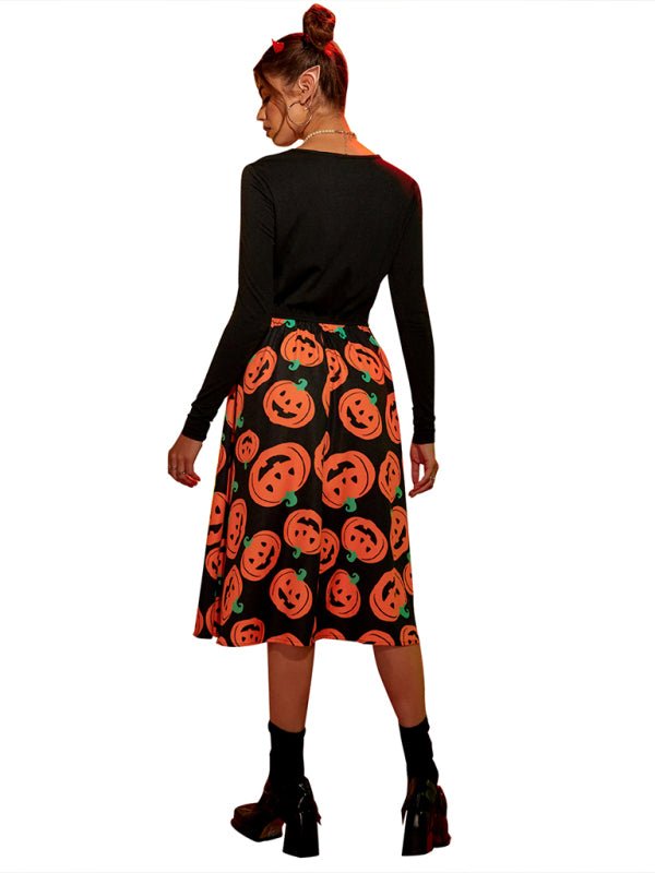 Robe Femme Midi Imprimé Citrouille Tissu Léger 1