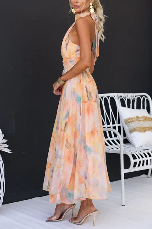 Robe Longue Femme Aquarelle Dos Nu Chic 4