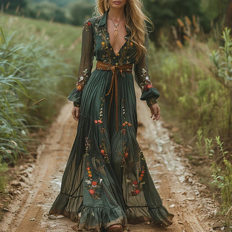 Robe Longue Femme Bohème Fleurie pour Été 0